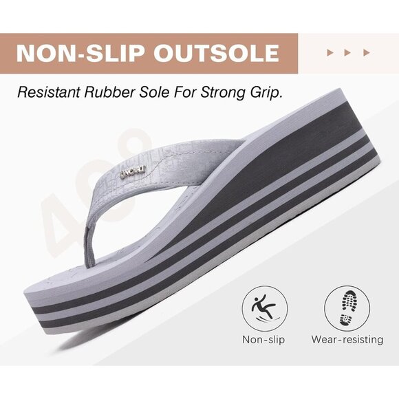 🆕 Grey Vegan Platform Flip Flops Sandals Arch Support Summer Shoes Women’s - Picture 6 of 7